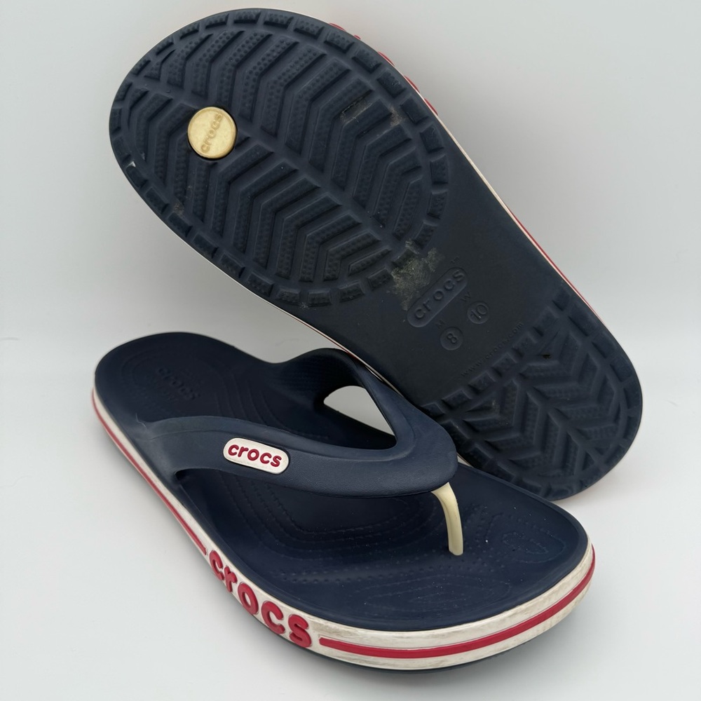 Unisex Crocs Bayaband Navy White Red Flip-Flops Sandals Size‎ 8 Men’s 10 Women’s